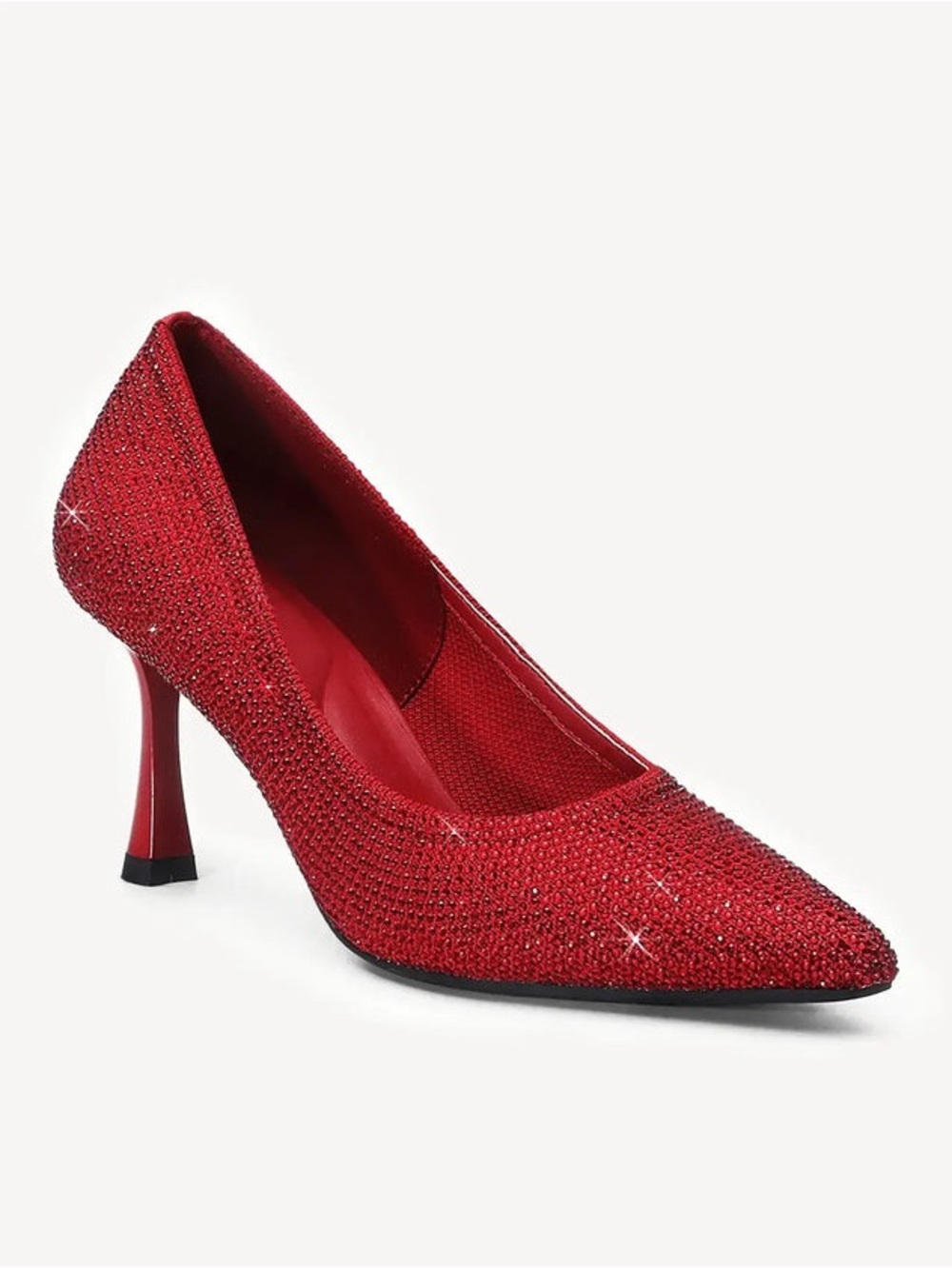 COSY ISLAND:  Red Crystal Embellished Pointed-Toe Pumps